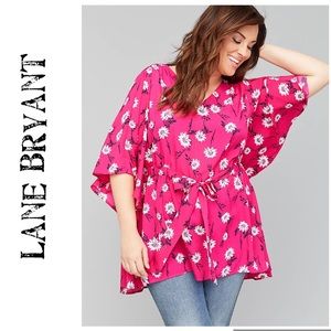 Lane Bryant 18/20 Kimono Pink Daisy Tunic Blouse